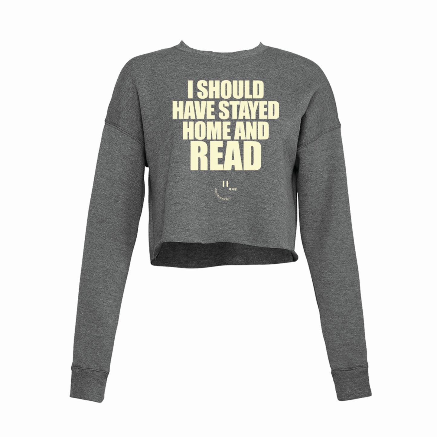 I SHOULD HAVE STAYED HOME AND READ crop top - grey