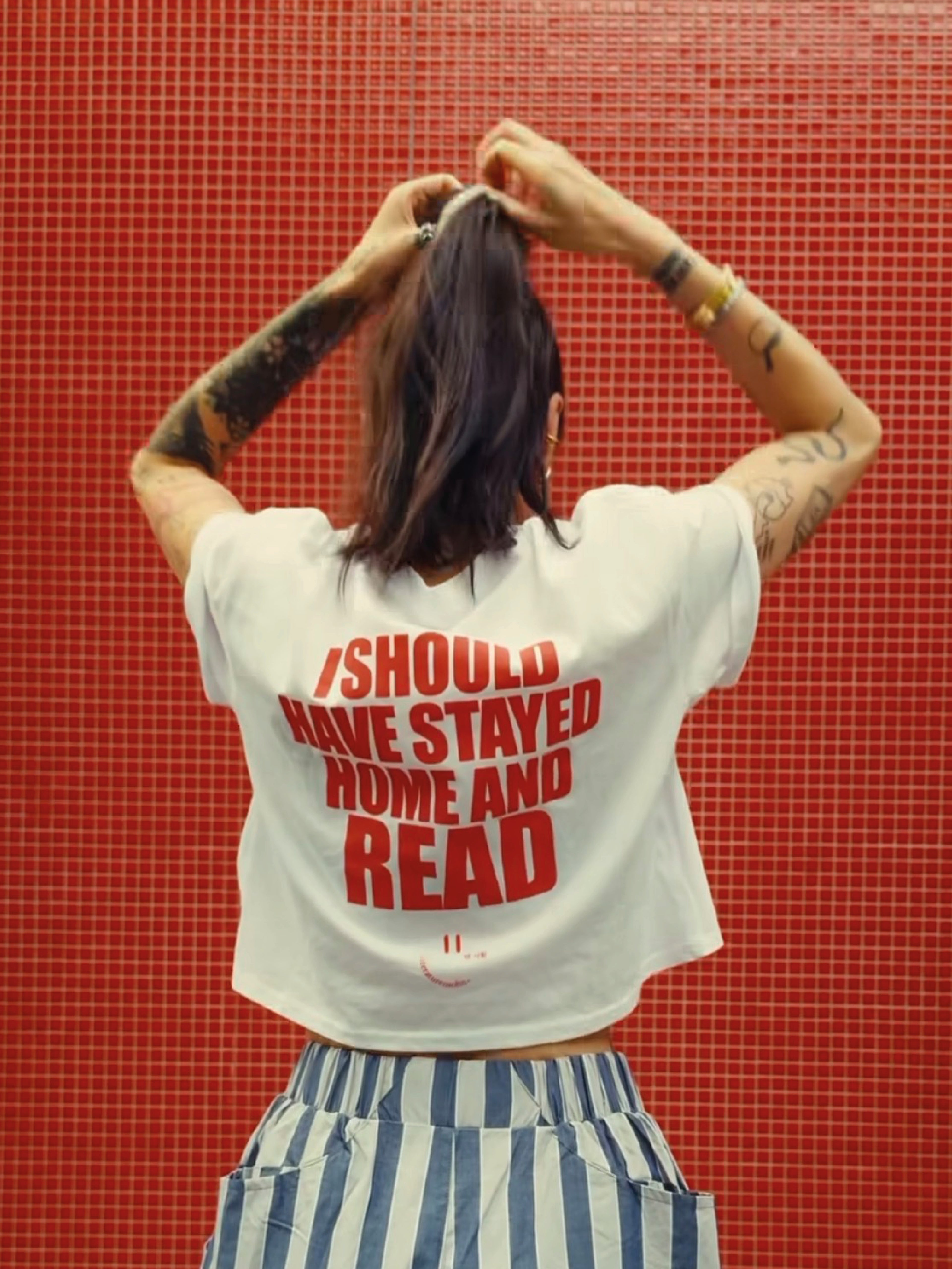 I SHOULD HAVE STAYED HOME AND READ crop shirt